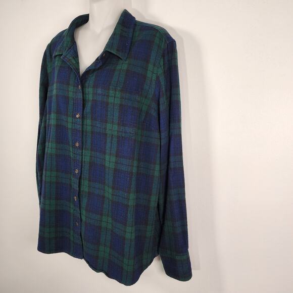 LL Bean Womens Flannel Shirt XL Petite Blue Green Button Plaid Fitted Outdoor - Picture 5 of 9